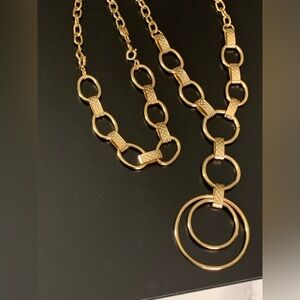 Vintage Emmons Chunky Gold Tone Chain Necklace Circles Oval Links.   40”
